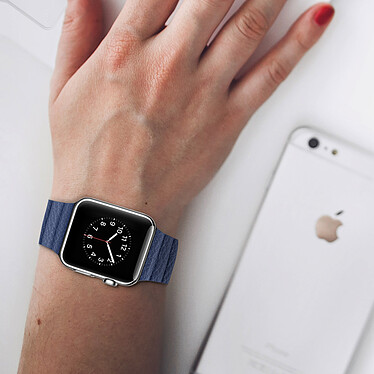 Avis Avizar Bracelet Apple Watch 42 et 44 mm en Cuir matelassé et Magnétique - Bleu foncé