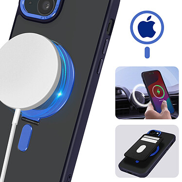 Acheter Avizar Coque MagSafe pour iPhone 15 Plus Silicone Gel Anneau Fonction Support  Dos Givré Contour Bleu Marine