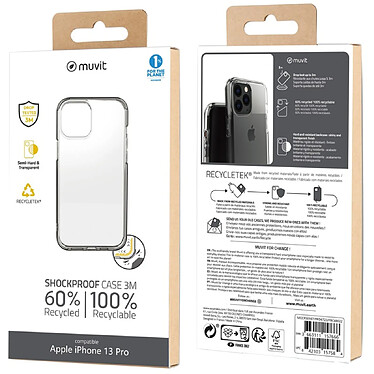 Avis Muvit Coque pour iPhone 13 Pro RECYCLETEK SHIELD Shockproof Transparent