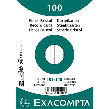 EXACOMPTA Paquet 100 fiches sous film - ligné non perforé - 105x148mm - Blanc x 20