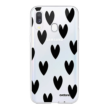 Evetane Coque Samsung Galaxy A40 360 intégrale transparente Motif Coeurs Noirs Tendance