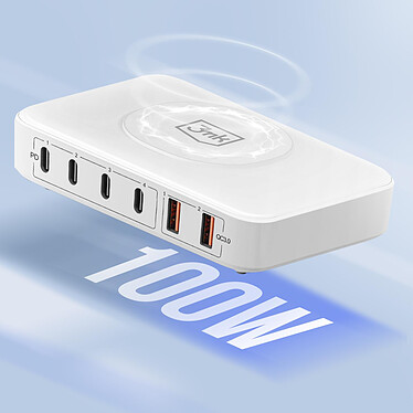 3mk Station de Charge GaN 100W Induction Qi 2x USB 4x USB C Power Delivery Blanc pas cher