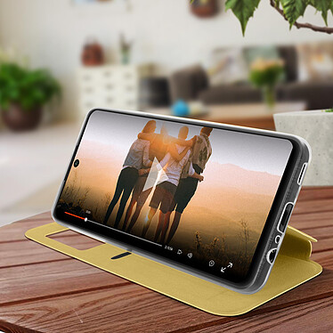 Avis Avizar Housse Huawei P smart 2021 Fenêtre d'Affichage Porte-carte Support Vidéo doré