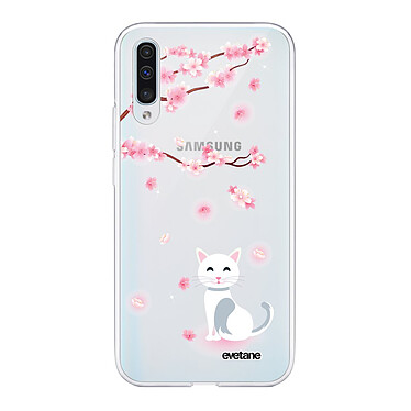 Evetane Coque Samsung Galaxy A50 360 intégrale transparente Motif Chat et Fleurs Tendance