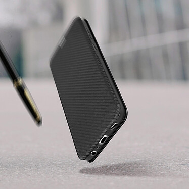 Avizar Housse Samsung Galaxy A72 Clapet Porte-carte Dragonne Effet Carbone noir pas cher