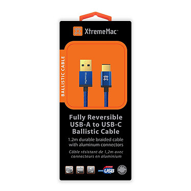 Avis Xtrememac - Câble reversible USB-C vers USB-A 10cm - bleu