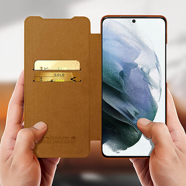 Avis Nillkin Housse pour Samsung Galaxy S21 Ultra Étui Folio Porte-carte Cuir Véritable Qin  Marron
