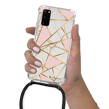 LaCoqueFrançaise Coque cordon Samsung Galaxy S20 Dessin Marbre Rose pas cher