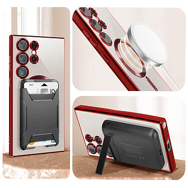 Avis Avizar Coque MagSafe pour Samsung S23 Ultra silicone protection caméra Transparent / Rouge