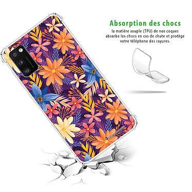 Avis LaCoqueFrançaise Coque Samsung Galaxy A41 anti-choc souple angles renforcés transparente Motif Fleurs violettes et oranges
