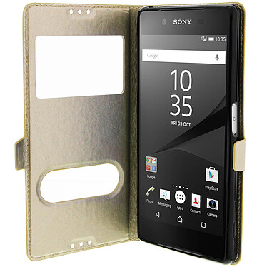 Avizar Housse Sony Xperia Z5 Etui Double Fenêtre Coque Silicone Gel - doree