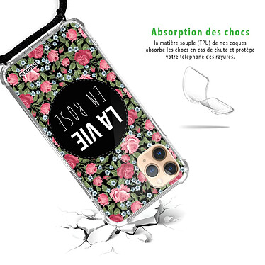 Avis Evetane Coque cordon iPhone 11 Pro noir Dessin La Vie en Rose