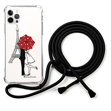 LaCoqueFrançaise Coque cordon iPhone 12/12 Pro noir Dessin Amour à Paris