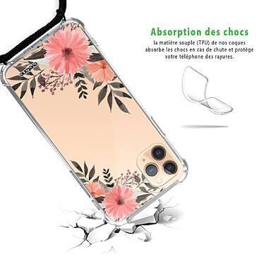 Avis Evetane Coque cordon iPhone 11 Pro noir Dessin Fleurs roses