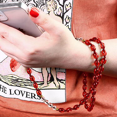 Avizar Bijou de Téléphone Bracelet à Perles Ovales et Cœur 80cm Collection Romeo Rouge pas cher