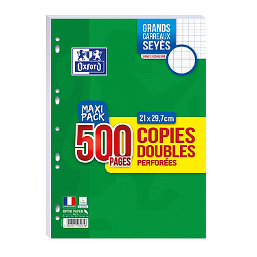 OXFORD Maxi Pack 125 Copies Doubles (500 Pages) Perforées A4 Seyès 90g