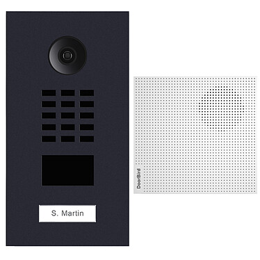 Doorbird - Portier vidéo IP avec lecteur de badge RFID saillie + carillon - D2101V-RAL7016-V2-SP + A1061W Anthracite