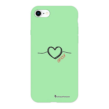 LaCoqueFrançaise Coque iPhone 7/8/ iPhone SE 2020 Silicone Liquide Douce vert pâle Coeur Noir Amour