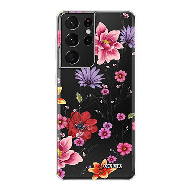 Evetane Coque Samsung Galaxy S21 Ultra 5G silicone transparente Motif Fleurs Multicolores ultra resistant