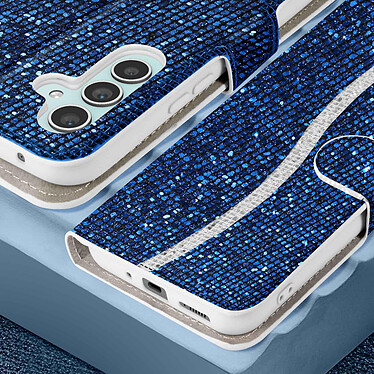 Avizar Étui pour Samsung Galaxy A34 5G Pailleté Disco Portefeuille Support vidéo  Bleu pas cher