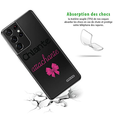 Avis Evetane Coque Samsung Galaxy S21 Ultra 5G silicone transparente Motif Un peu chiante tres attachante ultra resistant