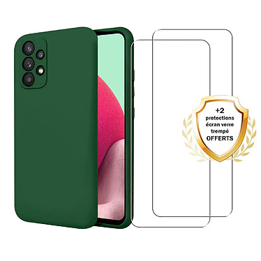 Evetane Coque Samsung Galaxy A32 5G Silicone liquide Verte + 2 Vitres en Verre trempé Protection écran Antichocs