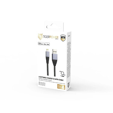 Avis Tiger Câble Lightning vers USB 2.4A Power Ultra-résistant Charge Rapide 1,2m Gris