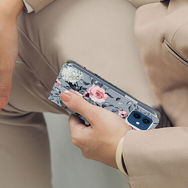 Avizar Étui iPhone 12 Mini Porte-carte Fonction Support Motif Fleurs Tropicales – gris pas cher