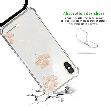 Avis LaCoqueFrançaise Coque cordon iPhone X/Xs noir Dessin Fleurs Blanches