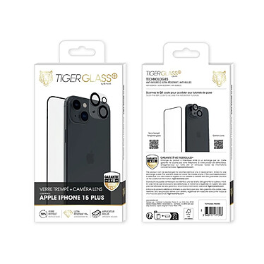 Acheter Tiger Pack Protecteur de caméra + Protège-écran pour iPhone 15 Plus en Verre Recyclé Transparent