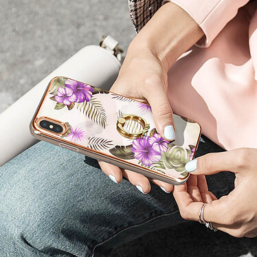 Avizar Coque iPhone XS Max Bi-matière avec Bague de Maintien Motif Fleurs Violet pas cher