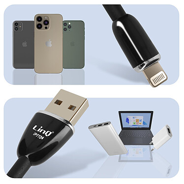 LinQ Câble USB vers Lightning 3A Charge et Synchro Rapide 1,2m Noir pas cher