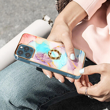 Avizar Coque iPhone 12 et 12 Pro Bi-matière Bague de maintien Motif marbre Multicolore pas cher