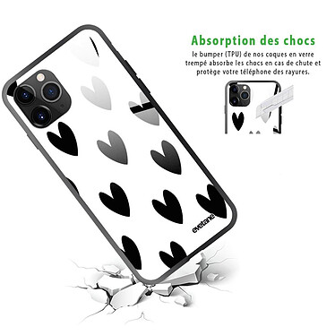 Avis Evetane Coque en verre trempé iPhone 11 Pro Max Coeurs Noirs