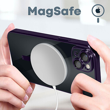 Avis Avizar Coque MagSafe pour iPhone 14 Silicone Protection Caméra  Contour Chromé Violet