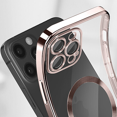 Avizar Coque MagSafe pour iPhone 12 Pro Silicone Protection Caméra  Contour Chromé Rose Gold pas cher