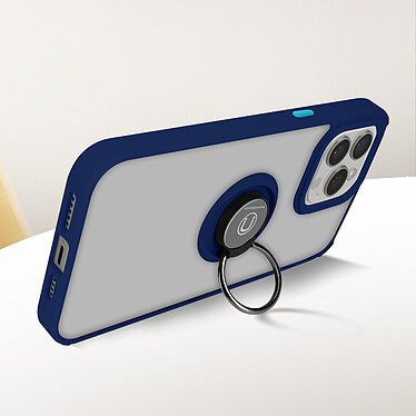 Avizar Coque pour iPhone 15 Pro Max Bi-matière Bague Métallique Support Vidéo  Bleu pas cher
