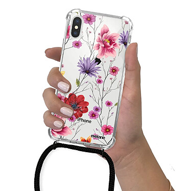 Evetane Coque cordon iPhone X/Xs noir Dessin Fleurs Multicolores pas cher