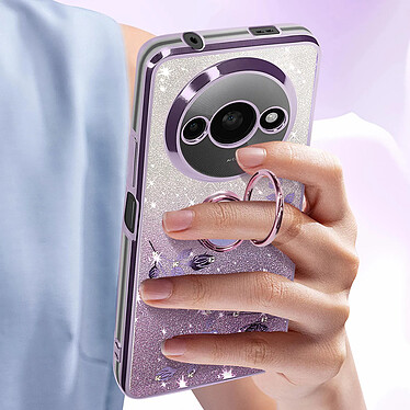 Acheter Avizar Coque Fleurs Pailletées pour Xiaomi Redmi A3 Silicone Bague Support Violet Clair