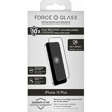 Force Glass Protection d'écran en verre pour iPhone 15 Plus 3D Anti-impact Transparent pas cher