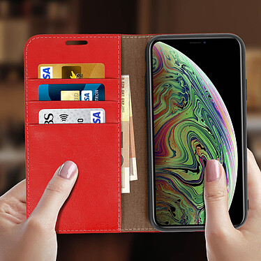 Avis Avizar Etui folio Rouge Cuir véritable pour Apple iPhone XS Max