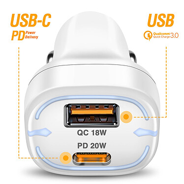 Acheter LinQ Chargeur Voiture Allume Cigare 2x Sorties USB et USB C 38W Compact  blanc