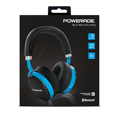 Powerade 480189 - Casque audio à réduction de bruit active ANC avec bluetooth aptX - noir et bleu cyan pas cher