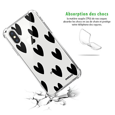 Avis Evetane Coque iPhone X/Xs anti-choc souple angles renforcés transparente Motif Coeurs Noirs
