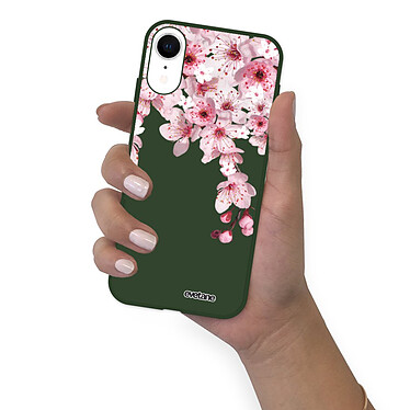 Evetane Coque iPhone Xr Silicone Liquide Douce vert kaki Cerisier pas cher