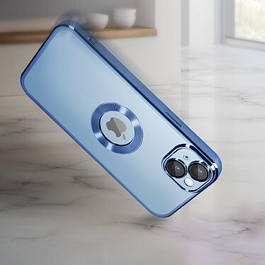 Avis Avizar Coque iPhone 14 Silicone Souple Bloc Caméra Couvert  Transparent Contour bleu Chromé
