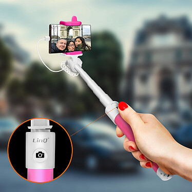 Acheter LinQ Perche selfie Filaire Connecteur USB-C Bouton déclencheur Extensible  Rose