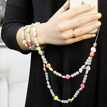 Avis Avizar Bijou de Téléphone à Perles Rondes Bracelet 110cm Collection Lovely Multicolore