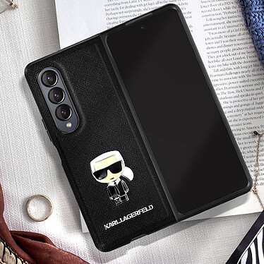 Karl Lagerfeld Coque Samsung Z Fold 4 Hybride Graphique 3D  Saffiano Ikonik Noir pas cher