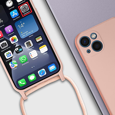Avizar Coque Cordon pour Apple iPhone 13 Mini Semi-rigide Lanière Tour du Cou 80cm  rose pas cher